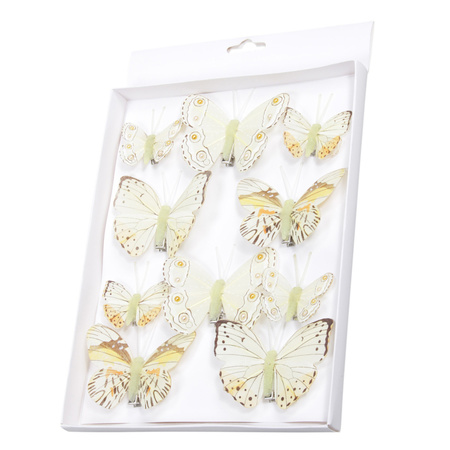 10x decoration yellow butterflies on clips 5 to 8 cm