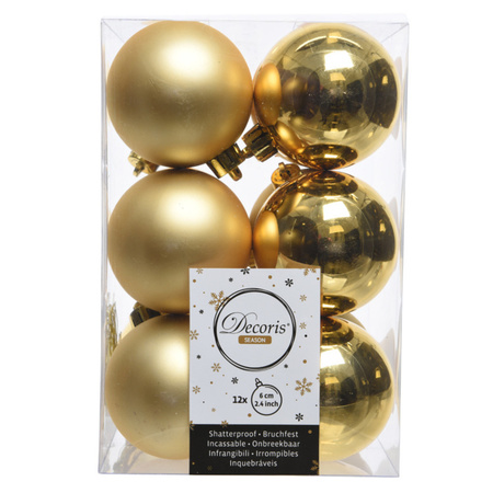 Kerstversiering kunststof kerstballen goud 6-8-10 cm pakket van 62x stuks