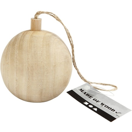 12x Kerstboom decoratie ballen van licht hout 6,4 cm 