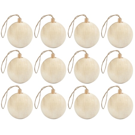 12x Christmas balls hanging decoration light wood 6,4 cm