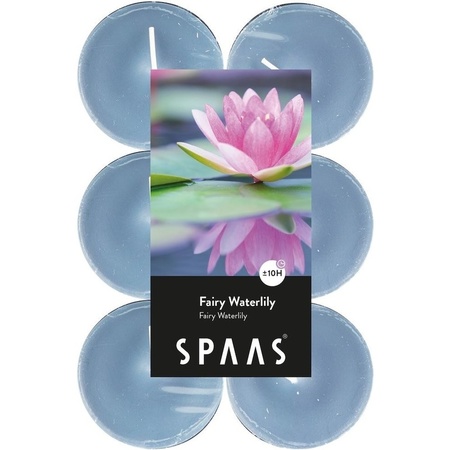 12x Maxi scented tealights candles Fairy Waterlily/light blue 10
