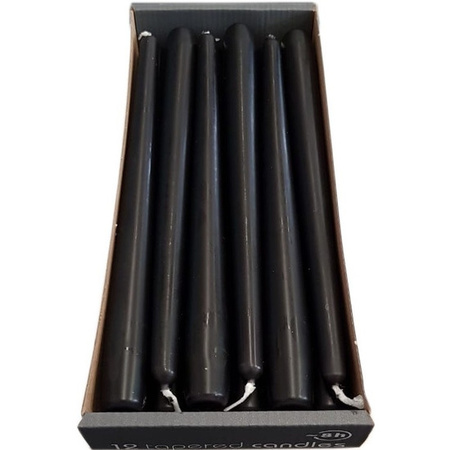 12x Black dining candles 25 cm 8 hours