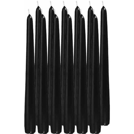 12x Black dining candles 25 cm 8 hours
