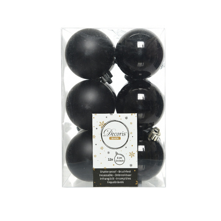 Kerstversiering kunststof kerstballen met piek zwart 6-8-10 cm pakket van 45x stuks