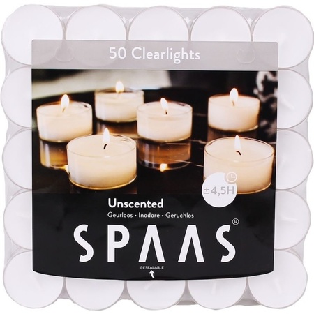 150x Clearlights white tealights candles 4.5 hours resealable