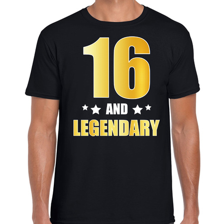 16 and legendary verjaardag cadeau t-shirt goud 16 jaar zwart voor heren