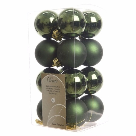 Decoris christmas baubles incl. garland 17x pcs dark green plastic