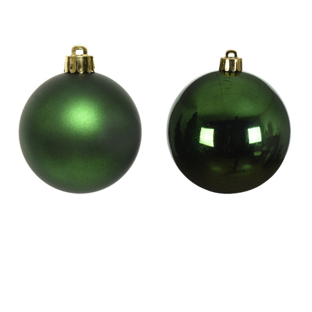Glass Christmas boubles set 38x pieces dark green 4 and 6 cm with tree topper gloss