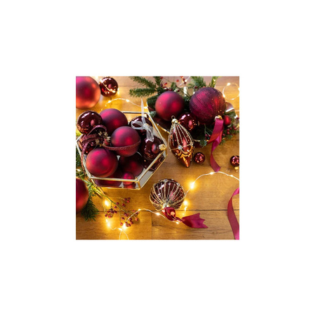 Glazen kerstballen pakket donkerrood glans/mat 38x stuks 4 en 6 cm met piek glans