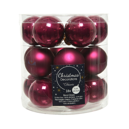 Glass Christmas boubles set 38x pieces raspberry pink 4 and 6 cm with tree topper frosted