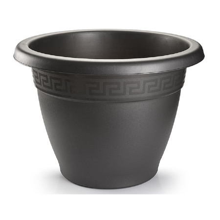 4x pieces planter pots with dish 25 cm diameter darkgrey