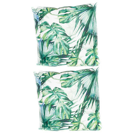 1x Bank/sier kussens met Monstera plant/bladeren print voor binnen en buiten 45 x 45 cm