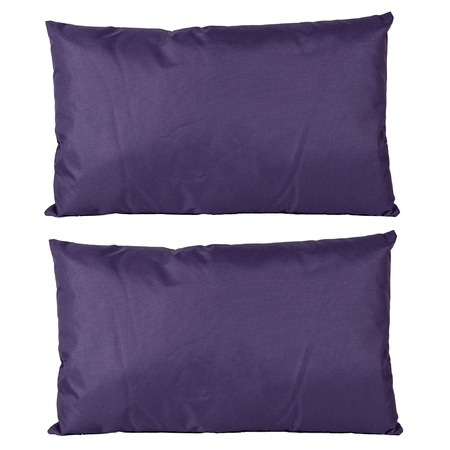 1x Bank/sier kussens voor binnen en buiten in de kleur paars 30 x 50 cm
