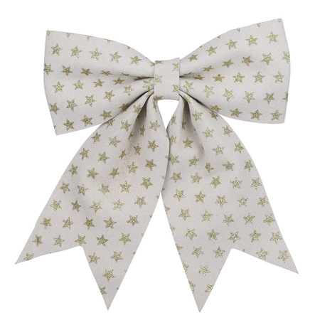 1x Decoration bows / Christmas bows white with golden stars 28 x 34 cm
