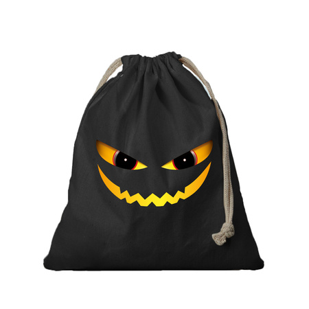 1x Devil face canvas halloween bag black with drawstring black 25 x 30 cm