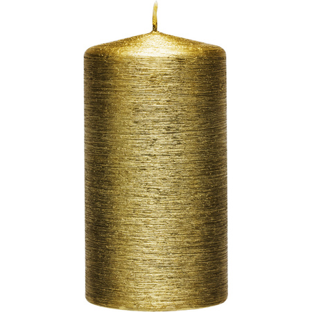 1x Golden cylinder candle 7 x 13 cm 25 hours