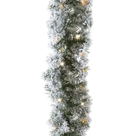 1x Groene dennenslingers frosted met verlichting 270 cm
