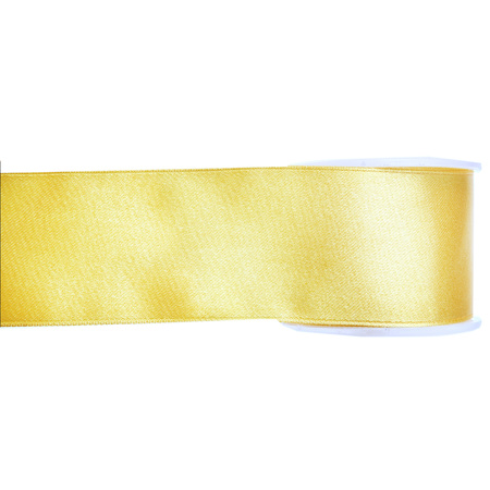 Satin deco ribbons set 2x rolls - black/yellow - 2,5 cm x 25 meters - hobby/decoration