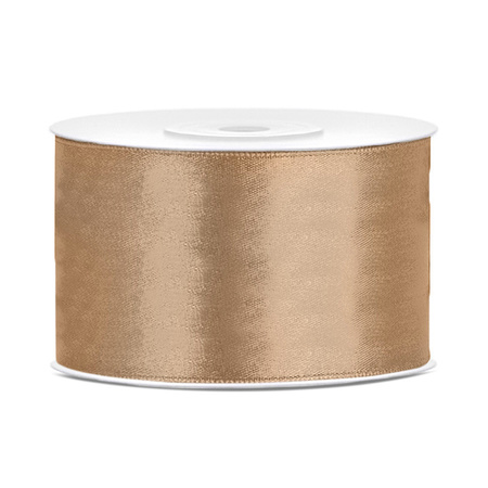Set of 2x pieces decoration ribbons - gold and cream white - 38 mm x 25 meters