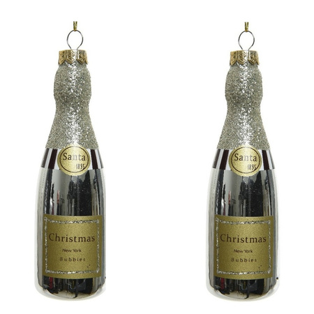 1x Christmas tree decoration champagne bottles 12 cm