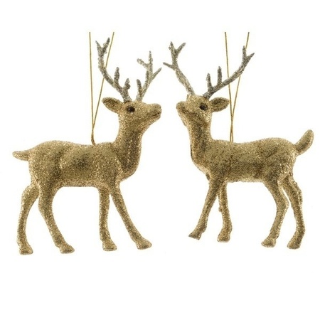 1x Christmas tree decoration golden glitter deer 12,5 cm