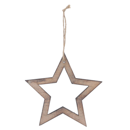 1x Kersthangers/kerstornamenten houten sterren 15 cm