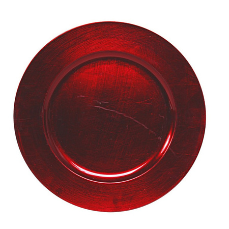 1x Ronde kaarsenborden/onderborden rood glimmend 33 cm