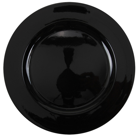 1x Candle charger plates/platters black shiny 33 cm round