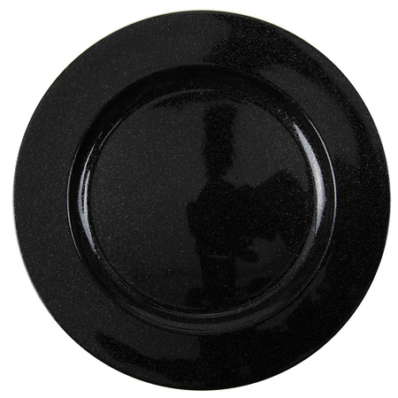 1x Candle charger plates/platters black glitter 33 cm round