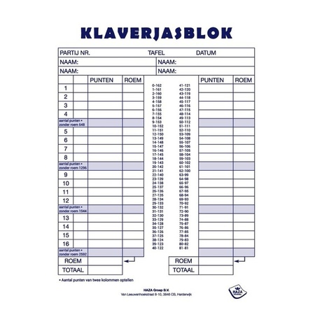 1x Score blocks card game Klaverjassen 50 sheets with game cards