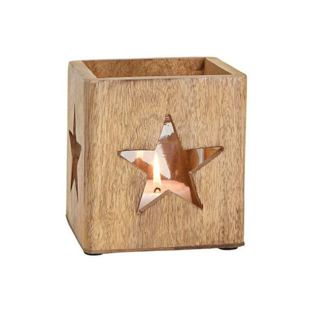 1x pcs wooden tea light holders with star 12 cm