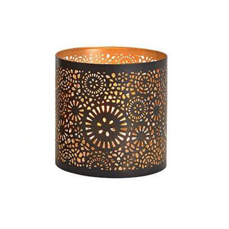 1x tealights/candle holders black/gold dots/circles pattern 13 cm