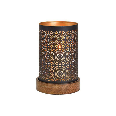 1x Tealight holders black/copper on wooden base18 x 10 cm