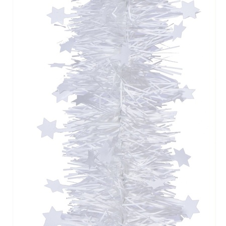 Kerstversiering glazen piek mat 26 cm en sterren folieslingers pakket winter wit van 3x stuks