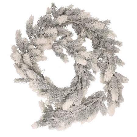 1x White christmas garland with snow 180cm