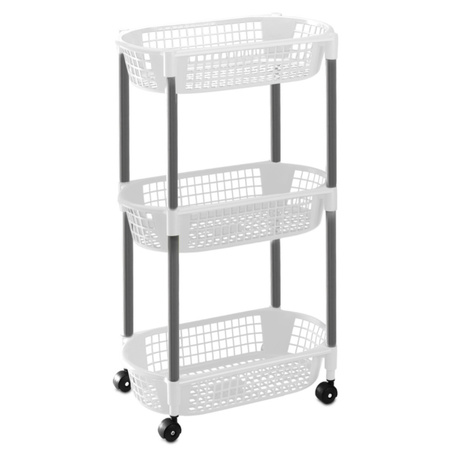 1x White storage trolleys with 3 baskets 71 cm