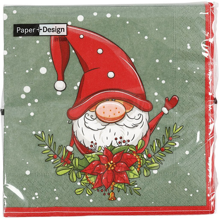 20x Christmas napkins white with Santa elf 33 x 33 cm