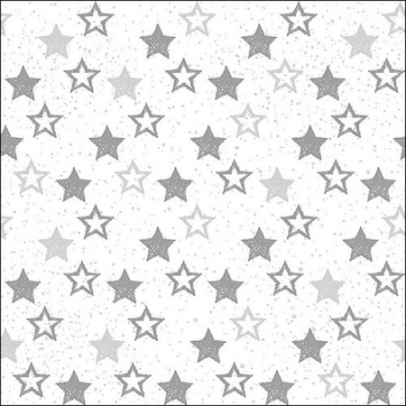 20x pcs diner/lunch theme napkins 33 x 33 cm silver stars