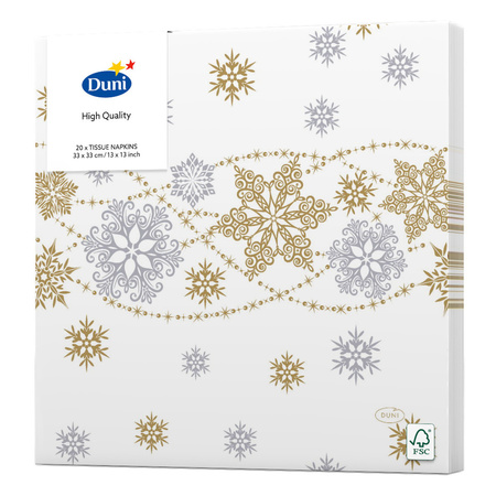 20x pcs diner/lunch napkins with gold snowflakes 33 x 33 cm 