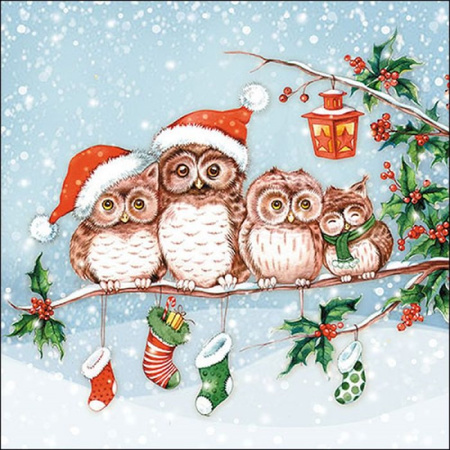 20x pcs christmas theme napkins with owls 33 x 33 cm 