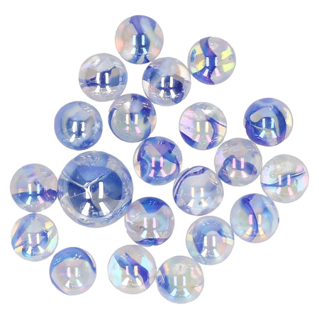 21x Knikkers in netje Blue Bubbles