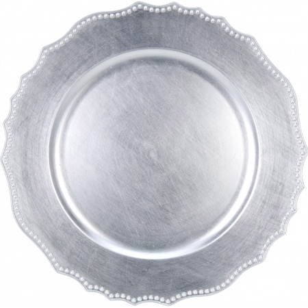2x Diner charger plate/platter silver 33 cm round