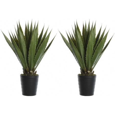 2x Green agave artificial plants 85 cm in pot