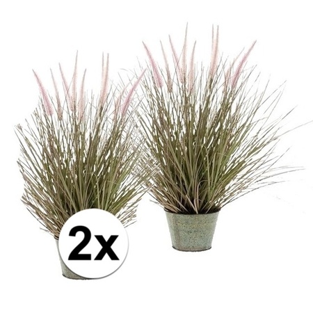 2x Green Pennisetum artificial plant in pot 58 cm