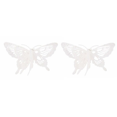 2x Kerst decoratie vlinders wit 15 x 11 cm