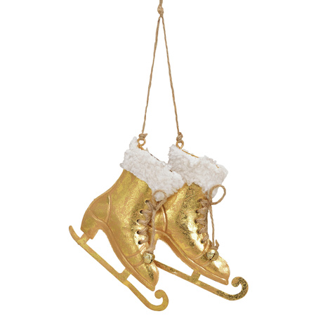 2x Gold metal iceskate hangers 14 cm christmas decoration