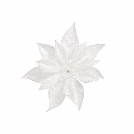 2x Kerstboomversiering bloem op clip witte kerstster 18 cm