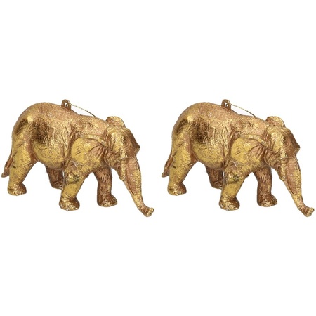 2x Kersthangers figuurtjes olifant goud 12 cm