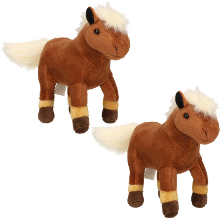 2x Pluche bruine paarden knuffels 26 cm speelgoed