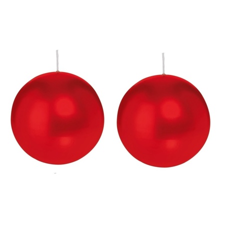 2x Red sphere/ball candle 8 cm 25 hours